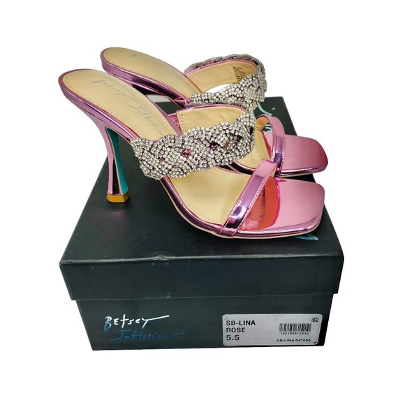 Betsey Johnson Pink Rhinestone Dress Sandals – Size 5.5 – NIB – 3.5" Heel - Picture 2 of 8